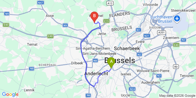 Map: Brussels Midi Train Station to ’s-Gravenhage (The Hague)