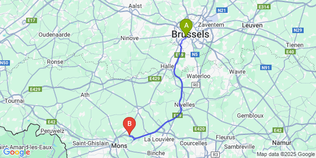 Map: Brussels Midi Train Station to Saint-Denis