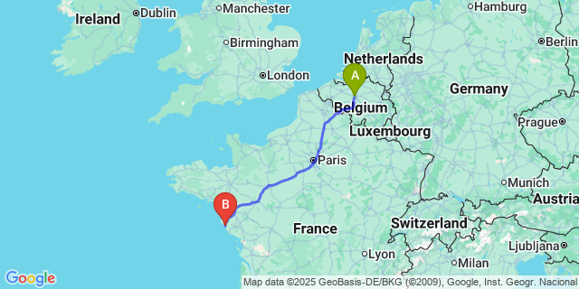 Map: Brussels Midi Train Station to Saint-Hilaire