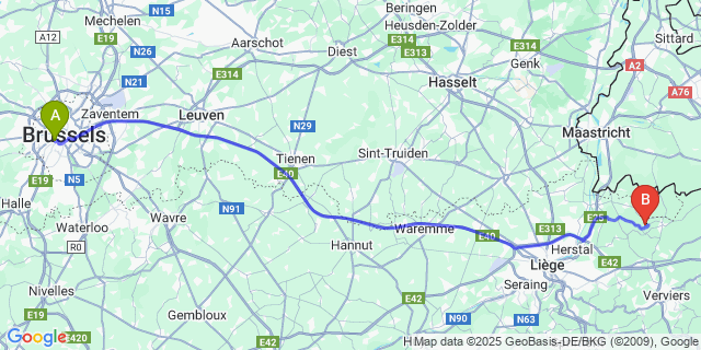 Map: Brussels Midi Train Station to Saint-Jean-Sart