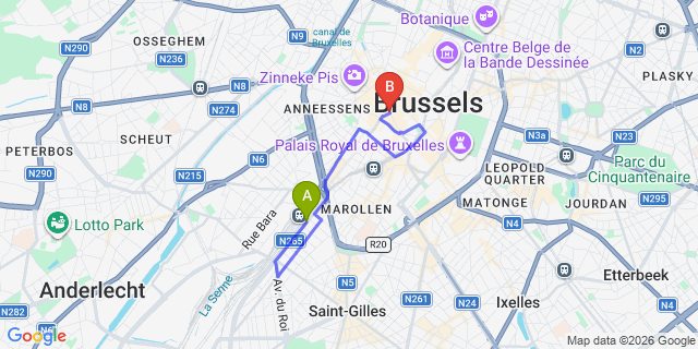 Map: Brussels Midi Train Station to Saint-Nicolas, Brussels