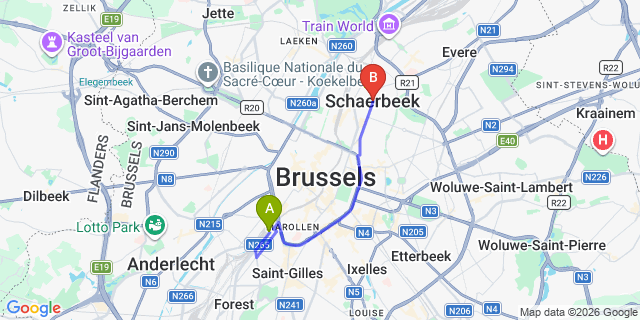 Map: Brussels Midi Train Station to Schaerbeek