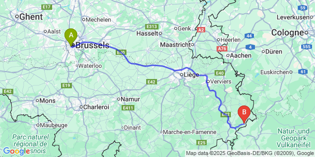 Map: Brussels Midi Train Station to Schönberg