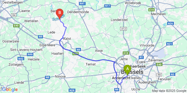 Map: Brussels Midi Train Station to Schoonaarde