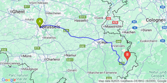 Map: Brussels Midi Train Station to Schoppen