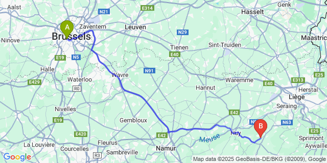 Map: Brussels Midi Train Station to Scry