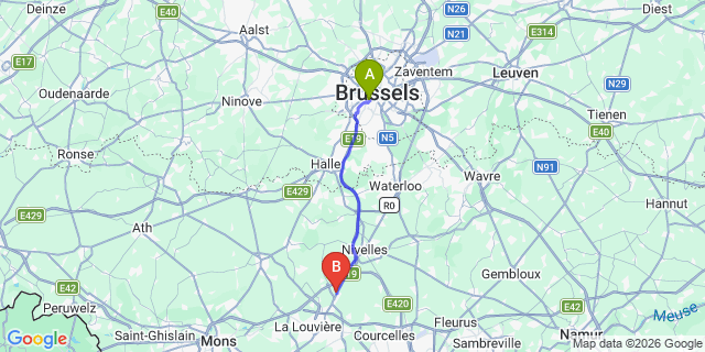 Map: Brussels Midi Train Station to Seneffe