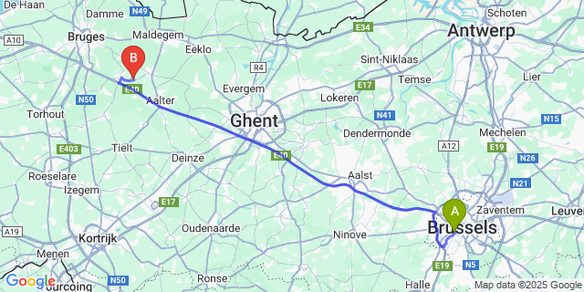 Map: Brussels Midi Train Station to Sint-Joris