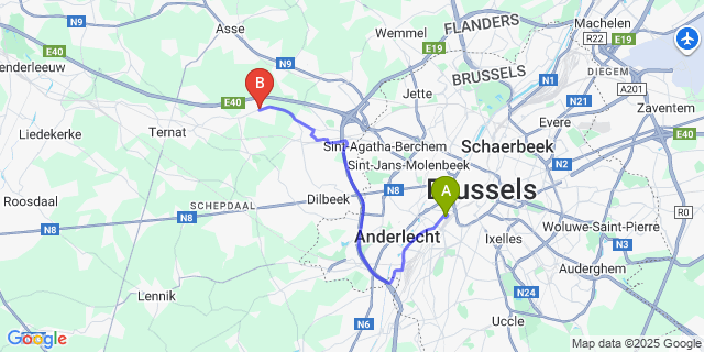 Map: Brussels Midi Train Station to Sint-Ulriks-Kapelle