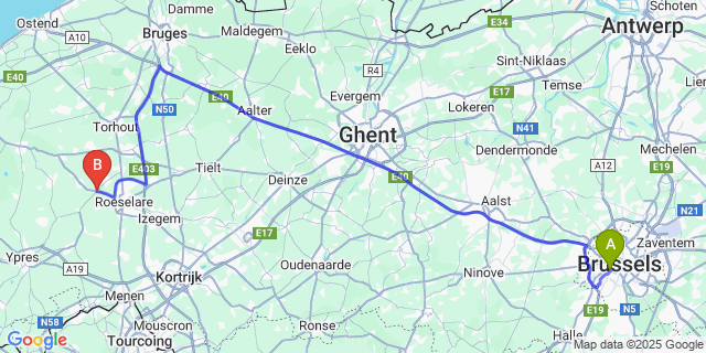 Map: Brussels Midi Train Station to Sleihage