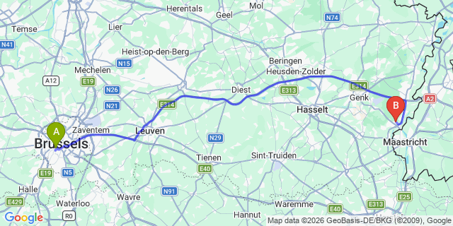 Map: Brussels Midi Train Station to Sneek