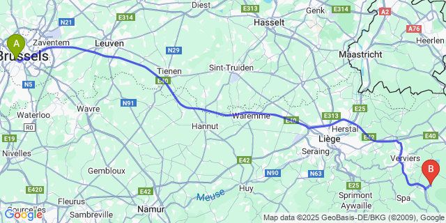 Map: Brussels Midi Train Station to Solwaster