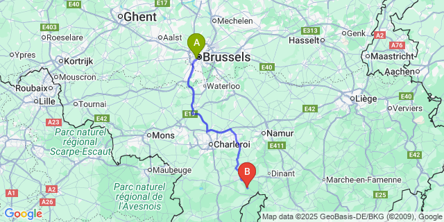 Map: Brussels Midi Train Station to Soulme