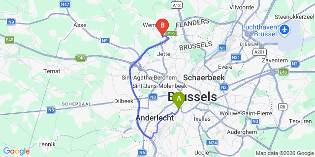 Map: Brussels Midi Train Station to Steenbergen