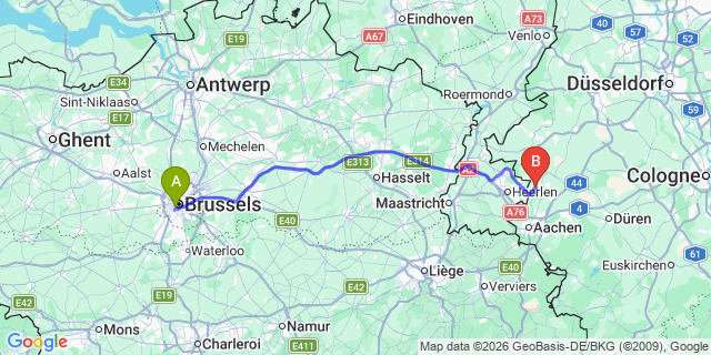 Map: Brussels Midi Train Station to Steenwijk