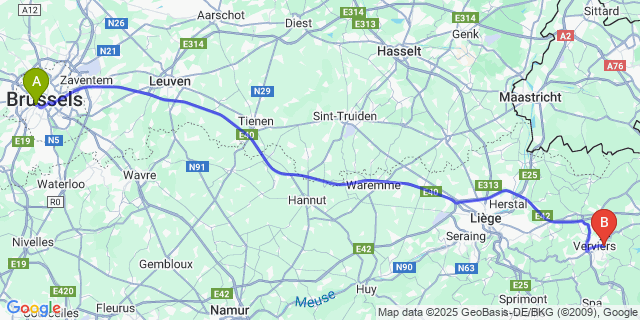 Map: Brussels Midi Train Station to Stembert