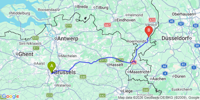 Map: Brussels Midi Train Station to Swalmen