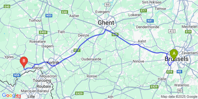 Map: Brussels Midi Train Station to Ten Brielen
