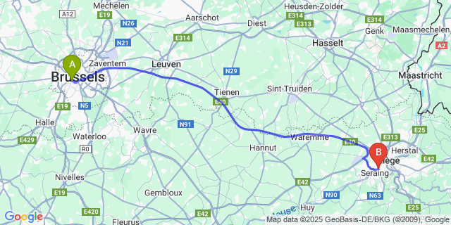 Map: Brussels Midi Train Station to Tilleur
