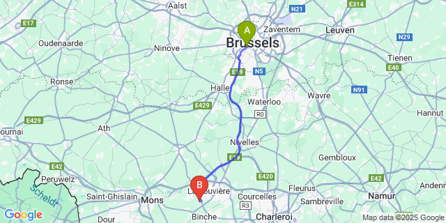 Map: Brussels Midi Train Station to Trivieres