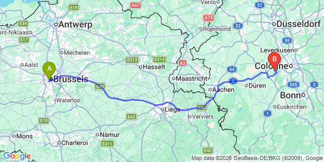 Map: Brussels Midi Train Station to Tubbergen