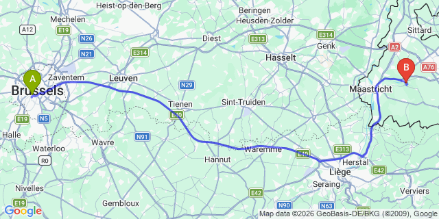 Map: Brussels Midi Train Station to Valkenberg