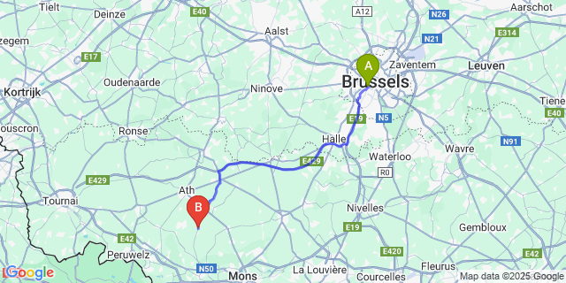 Map: Brussels Midi Train Station to Vaudignies
