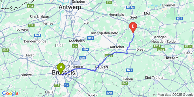 Map: Brussels Midi Train Station to Veerle
