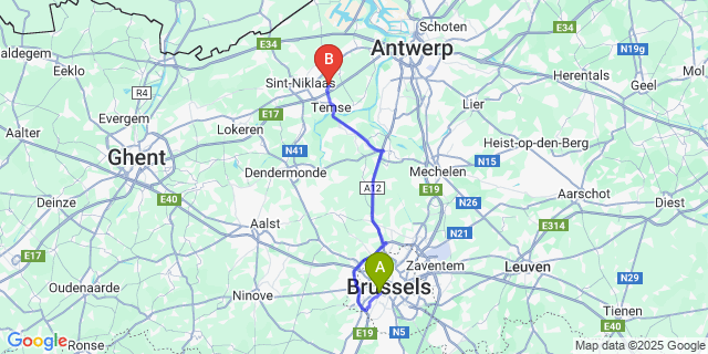 Map: Brussels Midi Train Station to Velle