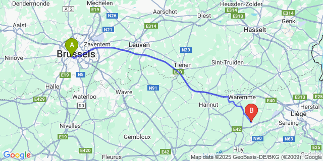 Map: Brussels Midi Train Station to Verlaine