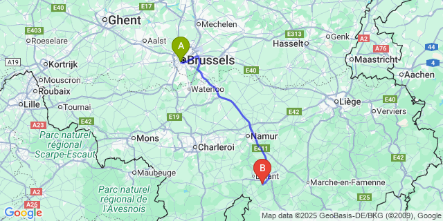 Map: Brussels Midi Train Station to Veves