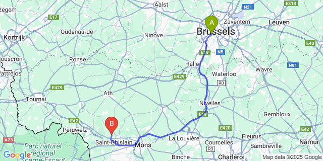 Map: Brussels Midi Train Station to Villerot