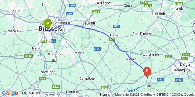 Map: Brussels Midi Train Station to Vinalmont