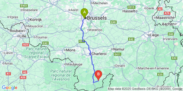 Map: Brussels Midi Train Station to Viroinval