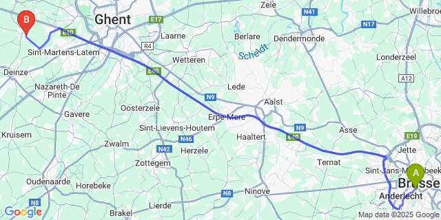 Map: Brussels Midi Train Station to Vosselare