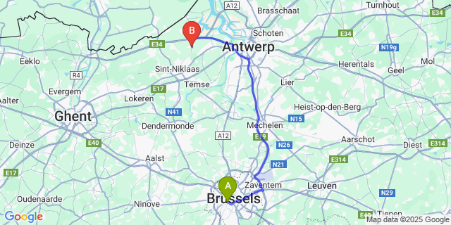 Map: Brussels Midi Train Station to Vrasene