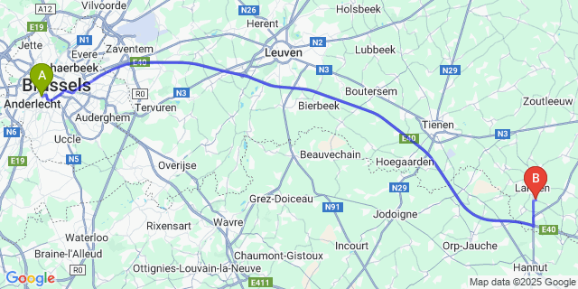 Map: Brussels Midi Train Station to Walsbets