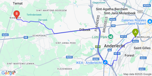Map: Brussels Midi Train Station to Wambeek