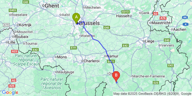 Map: Brussels Midi Train Station to Wanlin