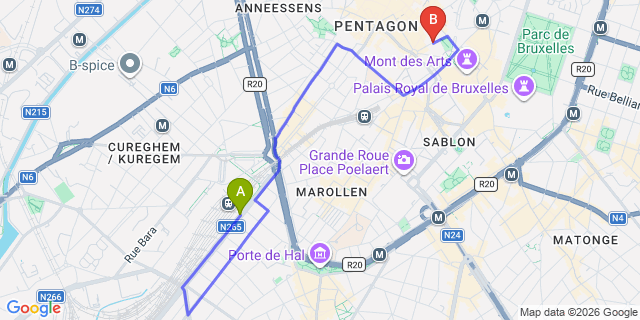 Map: Brussels Midi Train Station to Warwick Grand-Place Brussels