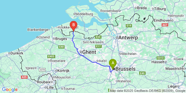Map: Brussels Midi Train Station to Waterland-Oudeman