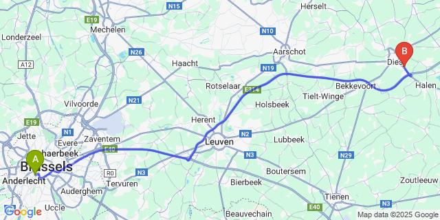 Map: Brussels Midi Train Station to Webbekom