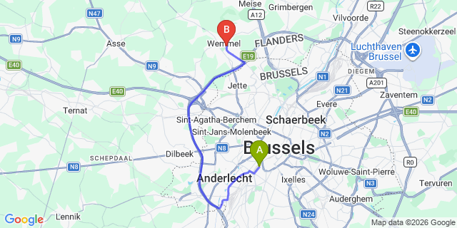 Map: Brussels Midi Train Station to Wemmel