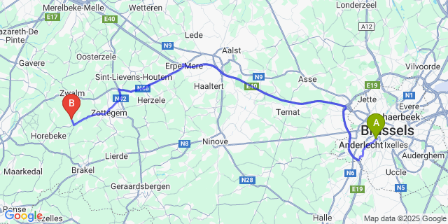 Map: Brussels Midi Train Station to Wijlegem