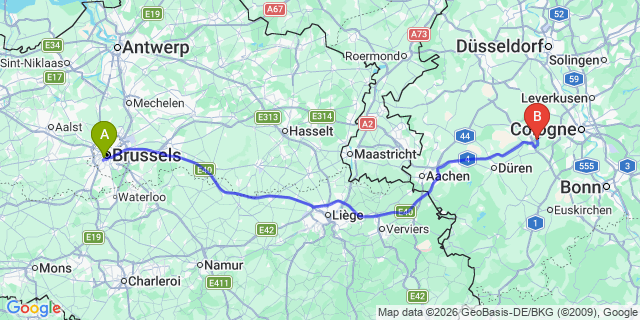 Map: Brussels Midi Train Station to Winterswijk