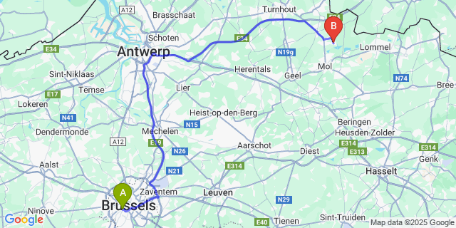 Map: Brussels Midi Train Station to Witgoor