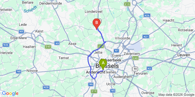 Map: Brussels Midi Train Station to Wolvertem