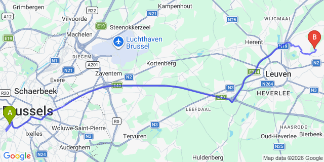 Map: Brussels Midi Train Station to Zaanstad