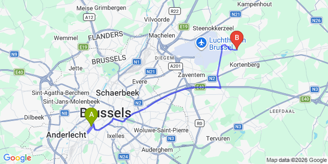 Map: Brussels Midi Train Station to Zandvoort