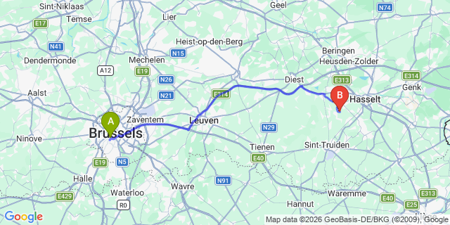 Map: Brussels Midi Train Station to Zeist